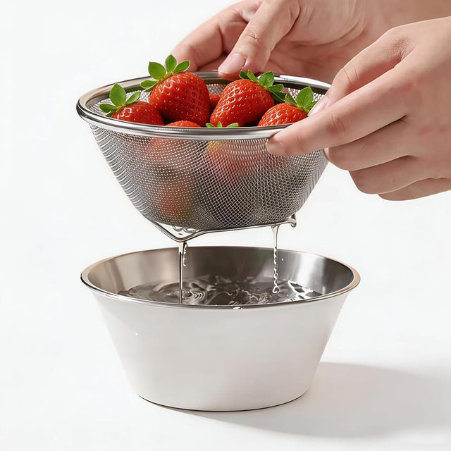 2 Pcs Mini Colander with Small Mixing Strainer Bowl 304 Stainless Steel Berry Basket for Washing Fruits, Vegetables, Rice - Dishwasher-Safe Kitchen Strainer (White, 5.51 x 2.36 inches)