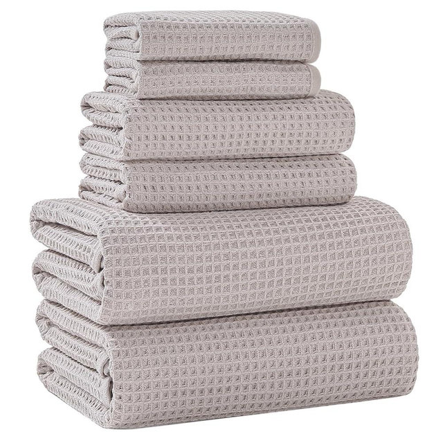 Robmic 40 x 80 Inches Extra Large Bath Sheets Towels Microfiber Waffle Oversized Bath Towels for Bathroom Quick Dry Lightweight (Beige,6PCS)