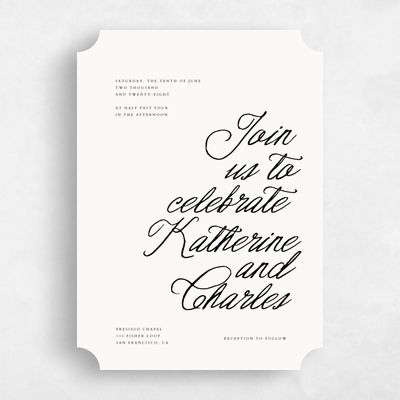 Beige Ticket Wedding Invitation - Devan Portrait