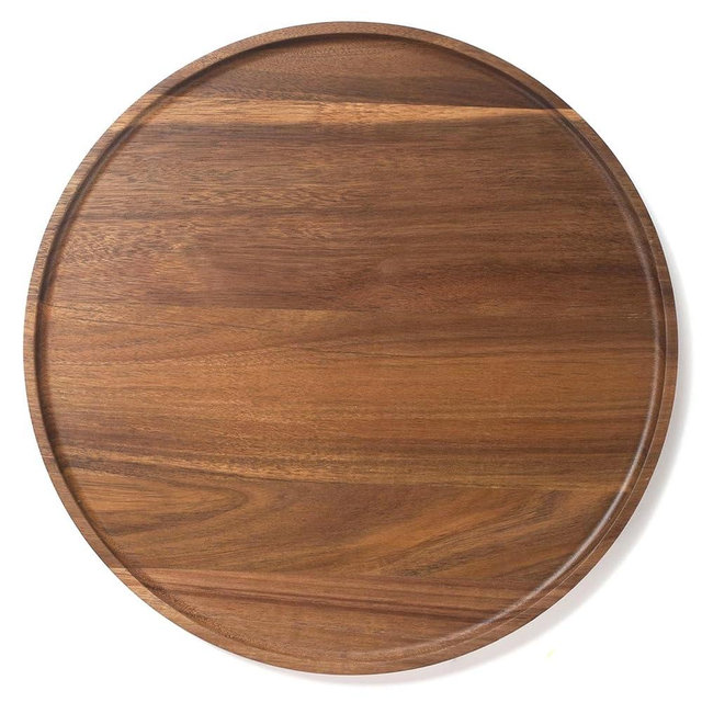 Round Wood Tray, Acacia Wooden Decorative Serving Tray for Coffee Table and Home Decor, Wooden Appetizer Charcuterie Board for Kitchen Countertop (11.8 inch)