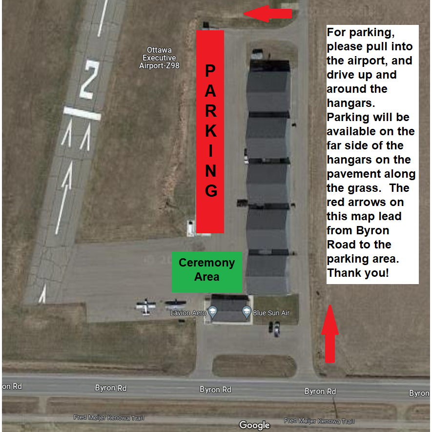 Please help us be good neighbors with the other airport tenants and review this parking diagram prior to your arrival at Ottawa Executive Airport.  Thank you!