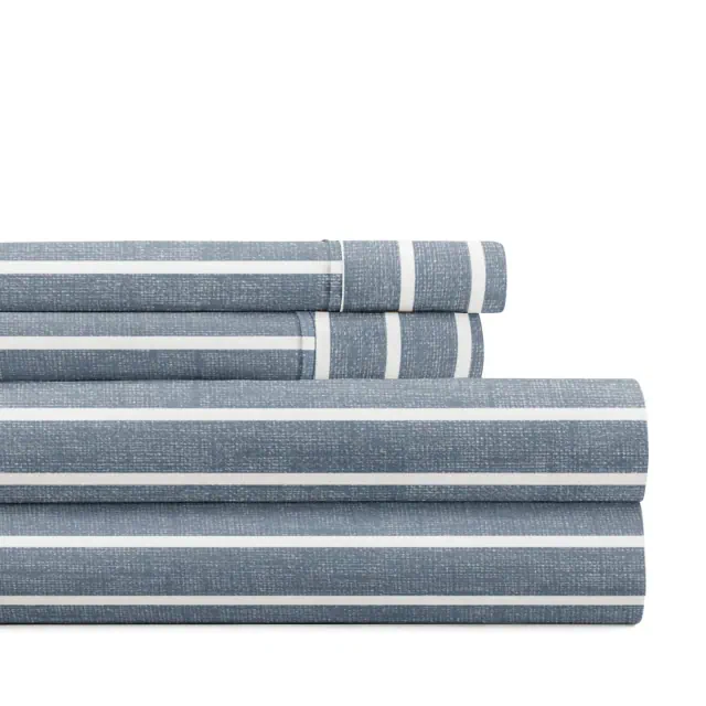 Soft Lines Patterned Stripe Ultra-Soft 4 Piece Bed Sheet Set - Becky Cameron, Distressed Awning Stripe Stone, King