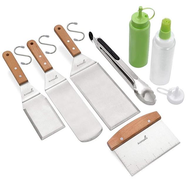 Metal Spatula Set - Griddle Accessories kit - Grill Flat Spatula Pancake Flipper Hamburger Turner - Metal Utensil great for BBQ Grill Flat Top - Cast Iron Griddle Accessories - Commercial Grade