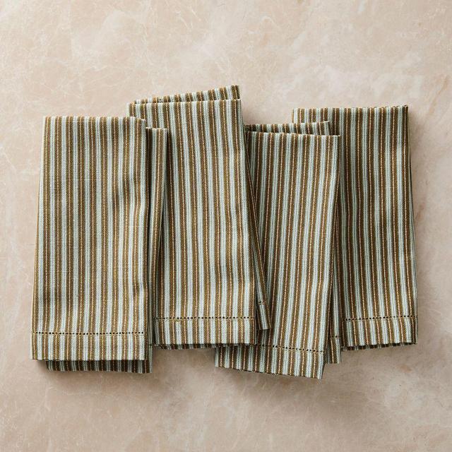 Pierce and Ward Mini Stripe Napkin, Olive, Set of 4