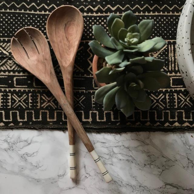 Salad Servers: Olivewood and Bone Inlay