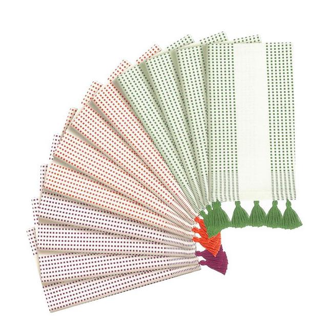 HEIRLOOM COMFORT Decorative Dotted Kitchen Towels 12 Pack, Super Absorbent, 100% Cotton, Fast Dry Towels with Tassels for Everyday Use, Cleaning, and Drying Dishes - Mint Green, Orange, Burgundy