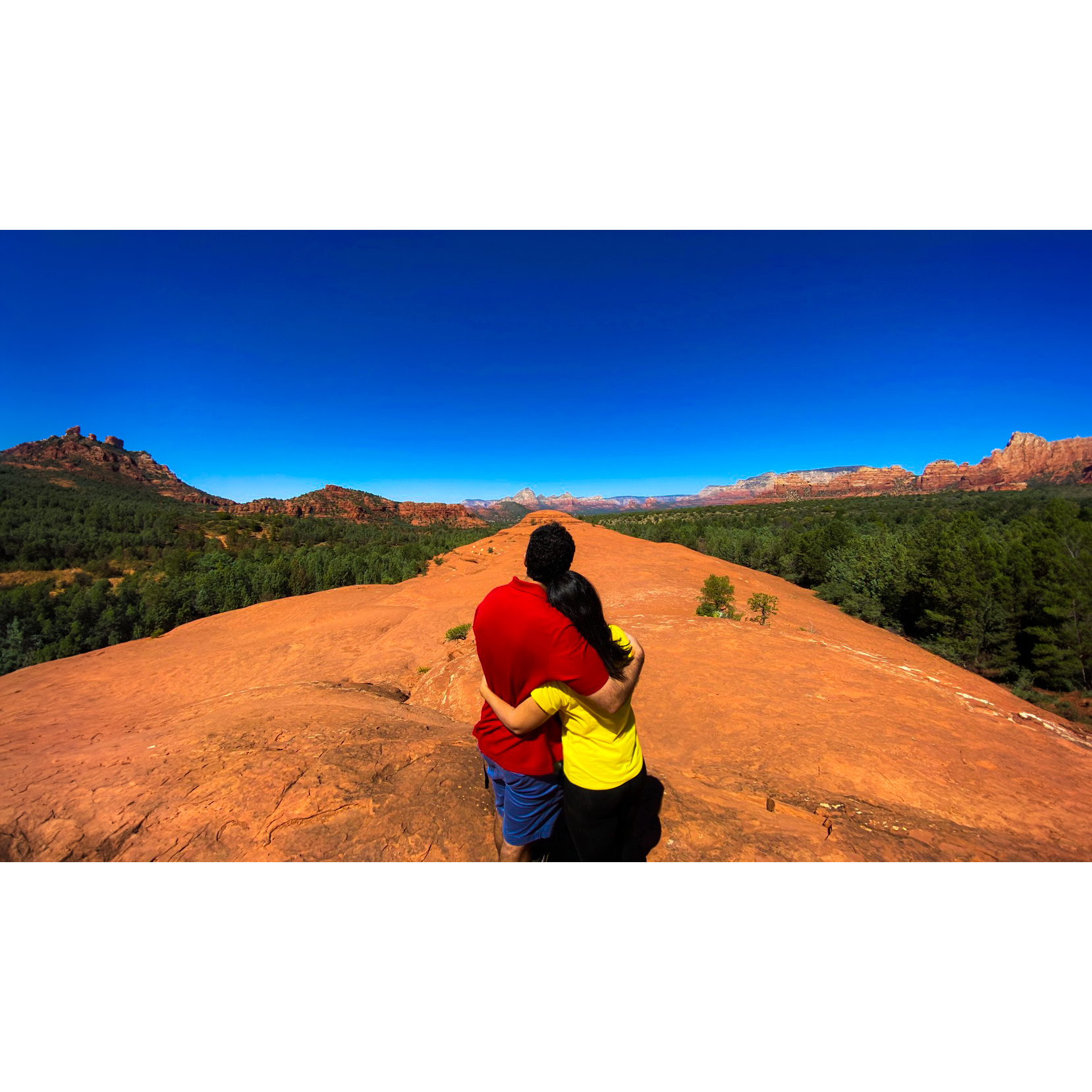 Hugging each other the first time in Sedona (overlooking an "infinity" rock)