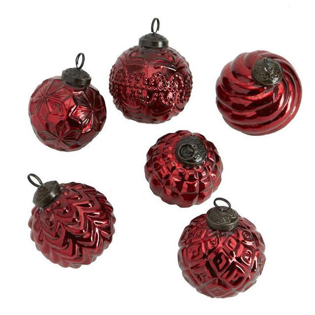 Mercury Glass Adorned Ornaments, Set of 6 - Red