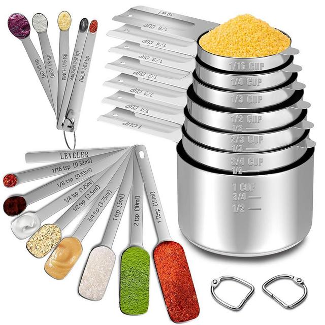 Minteem Measuring Cups and Spoons Set of 21, 7 Stainless Steel Nesting Measuring Cups, 8 Measuring Spoons & 1 Leveler, 5 Mini Spoons, Kitchen Gadgets for Cooking & Baking, Square