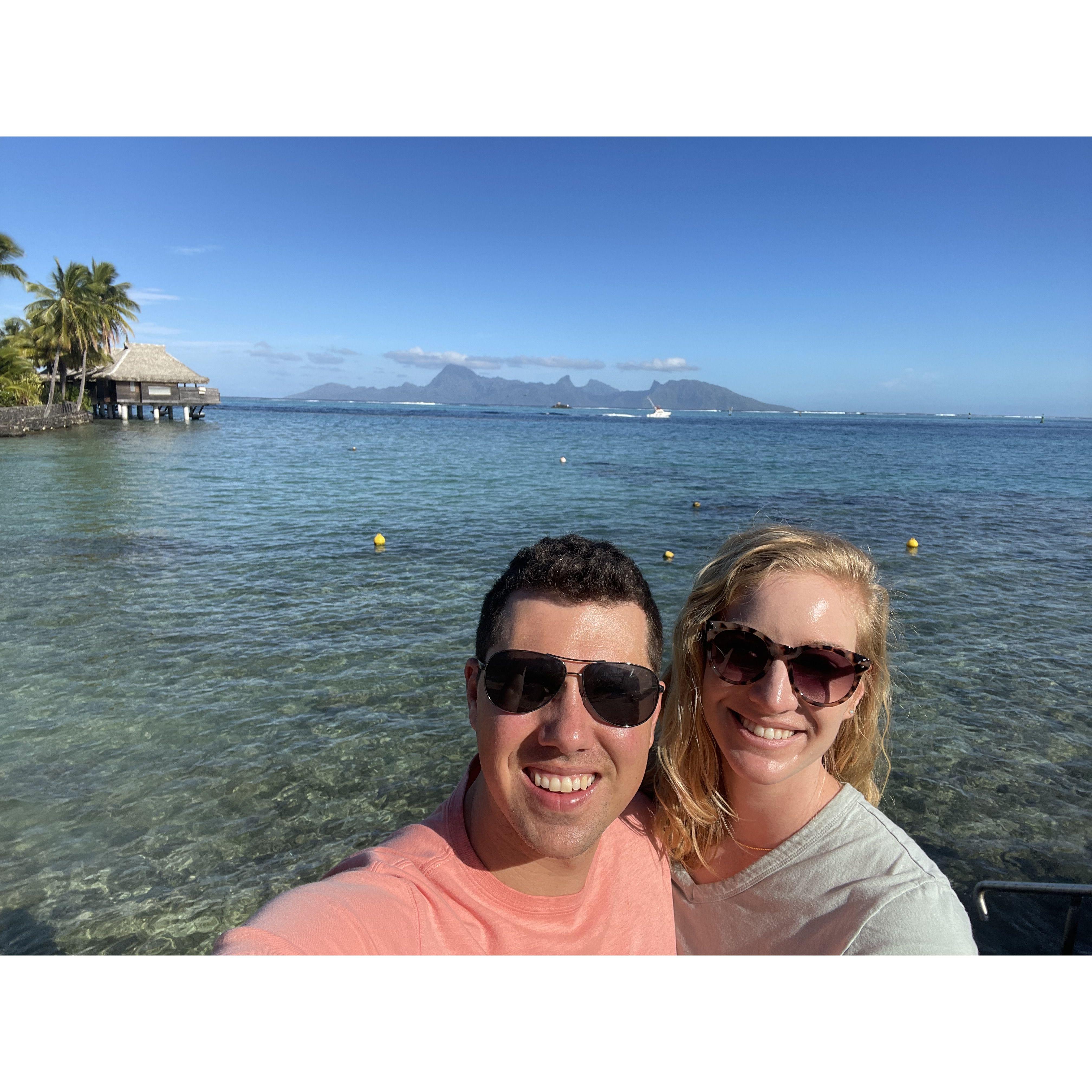 Taking in the view of the island of Mo'orea from the island of Tahiti, French Polynesia in 2022.