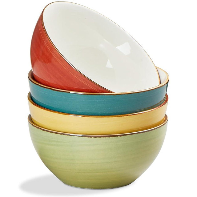 ONEMORE 16 oz Cereal Bowls Set of 4 Soup Bowls Ceramic for Kitchen - Dishwasher and Microwave Safe - Colorful Bowl Set for Oatmeal Salad Pasta Fruits, 5.5 inch, Assorted Colors