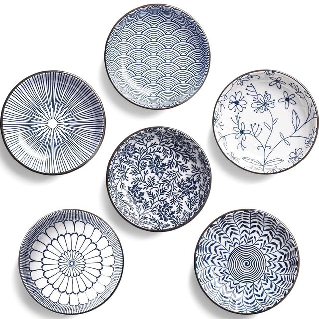 MOSYONE Ceramic Soy Sauce Dish 4oz Small Bowls for Side Dishes Set of 6 Mini Dipping Bowls for Sushi,Condiment and Appetizer Serving (blue)