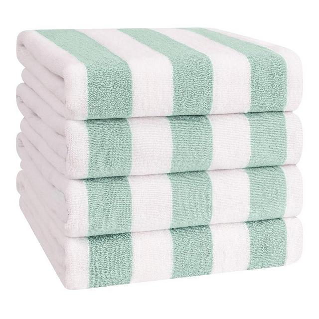 American Soft Linen Beach Towel, 4- Packed Cabana Striped 100% Cotton Pool Towels, 30x60 in Oversized Beach Towels, Soft Absorbent Sand Free Swim Towels, Mint Green
