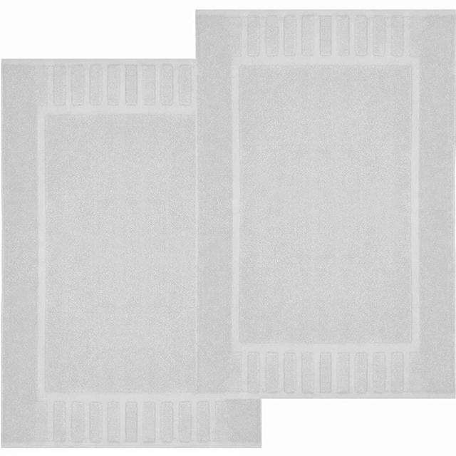 White Classic Luxury Bath Mat Floor Towel Set - Absorbent Cotton Hotel Spa Shower/Bathtub Mats [Not a Bathroom Rug] 22"x34" | 2 Pack | Silver
