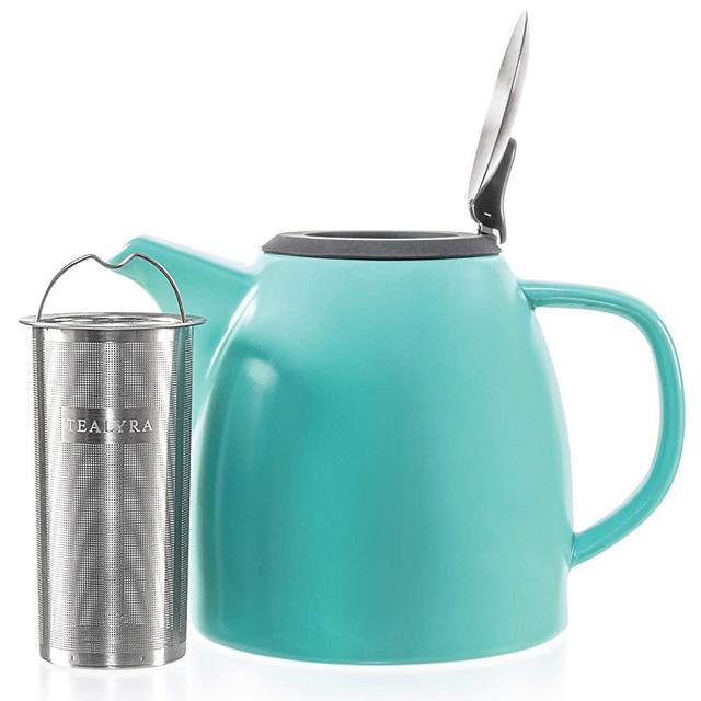 Tealyra - Drago Ceramic Teapot Turquoise - 37oz (4-6 cups) - Large Stylish Teapot with Stainless Steel Lid Extra-Fine Infuser To Brew Loose Leaf Tea - Leed-Free - 1100ml