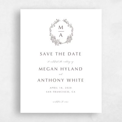 Dark Taupe, White Wedding Save the Date - Pasqual Portrait