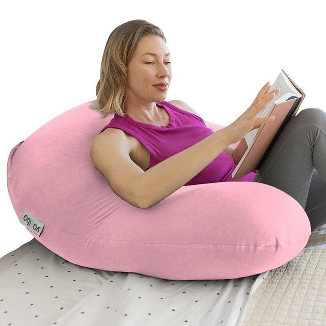 Yogibo Support U Shaped Reading Back Support Lounge Pillow with Arm Rests for Adults, Soft Micro-Bead Filling, Flamingo