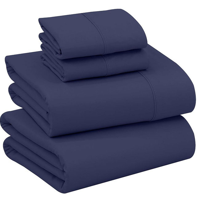 RUVANTI 100% Cotton King Size Sheets Set, 4 Pieces, Soft & Breathable Percale Weave Bedding, Deep Pocket 16", Hotel Standard, Crisp Cool Feel, Durable, Perfect Dyed Bed Sheet, Crown Blue