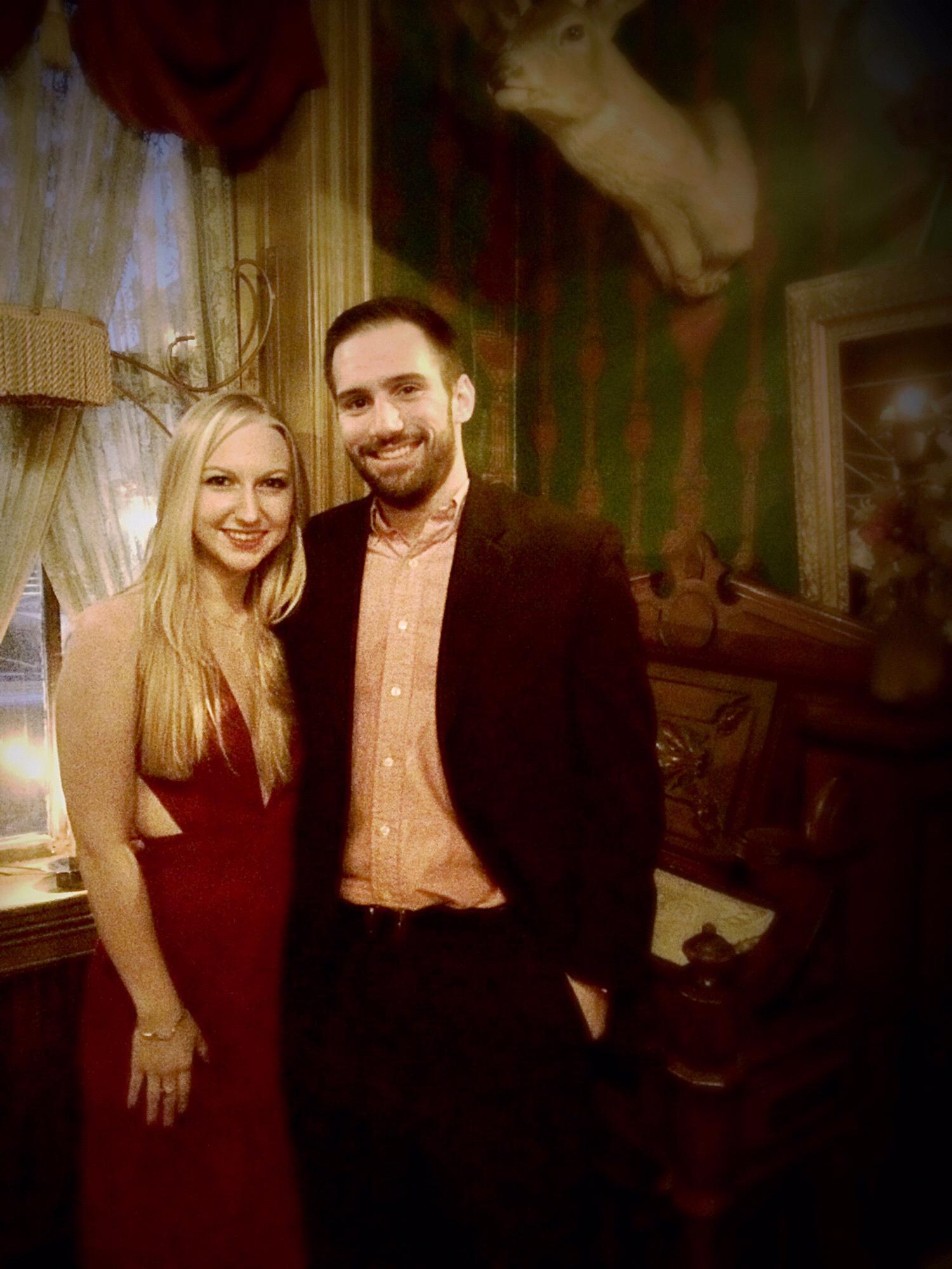 This photo was taken while celebrating our first Valentine's Day together at a Murder Mystery Dinner!