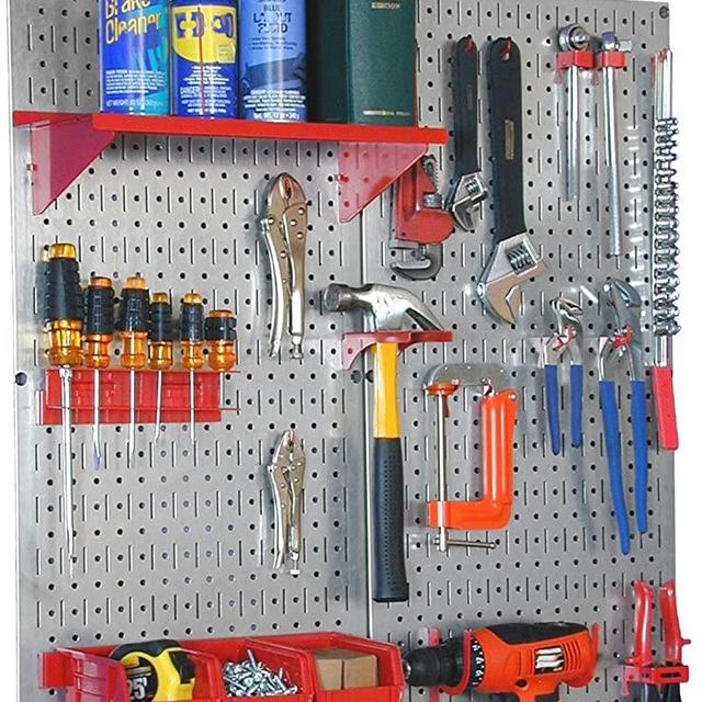 Wall Control 30-WGL-200GVR Galvanized Steel Pegboard Tool Organizer,Galv/Red