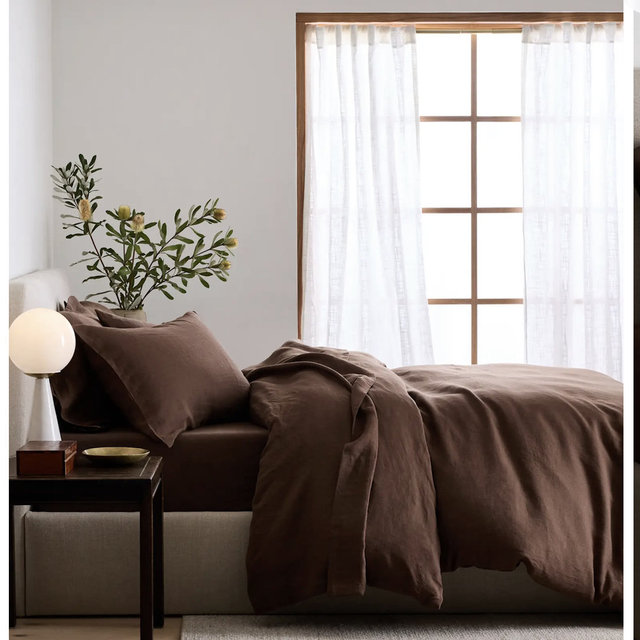 European Linen Duvet Cover Set - King/Cal King. Espresso