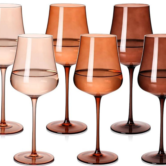 Brown Wine Glasses Set of 6-18oz Hand Blown venus Wine glasses - Unique Gift for Birthday,Wedding, housewarming