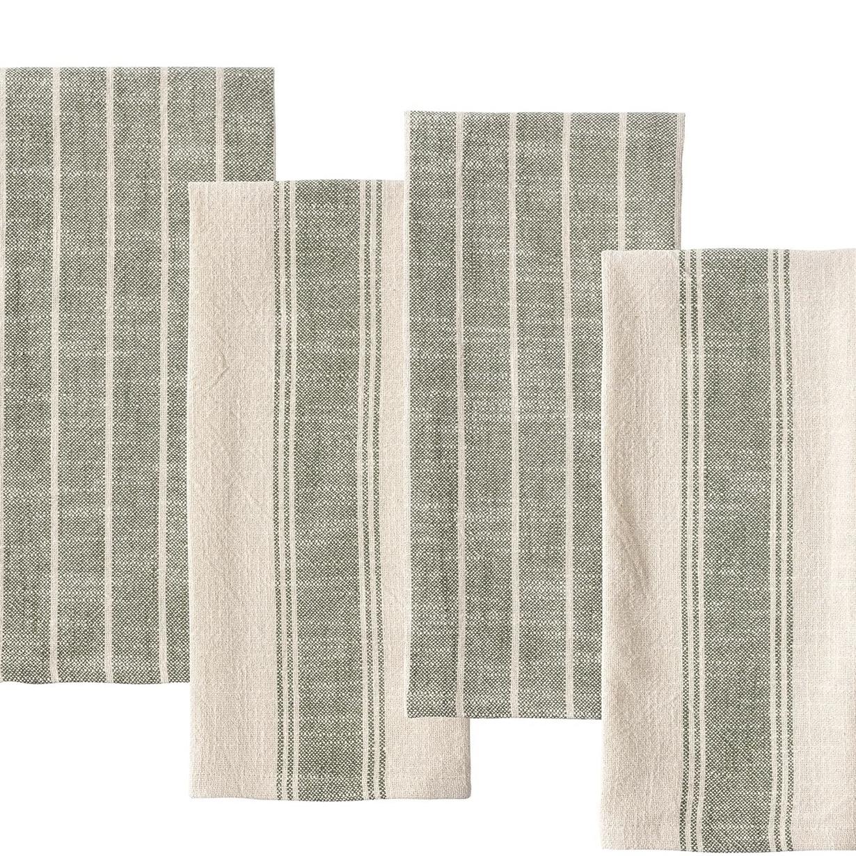 SAGE KAF Home Natural Rustic Farmhouse Slubbed Kitchen Towel | 100% Cotton Dish Towel, 18 x 28 Inches | Soft and Absorbent (Black, Set of 4)