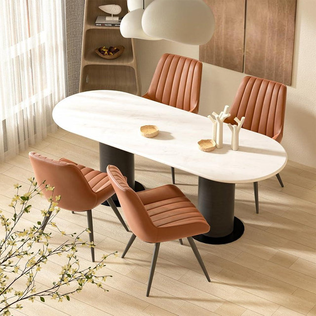 Nalupatio Modern Dining Chairs Set of 4, Comfy Dining Room Chairs with Thick Cushions, Upholstered Fabric Kitchen Side Chairs with Metal Legs, Brown
