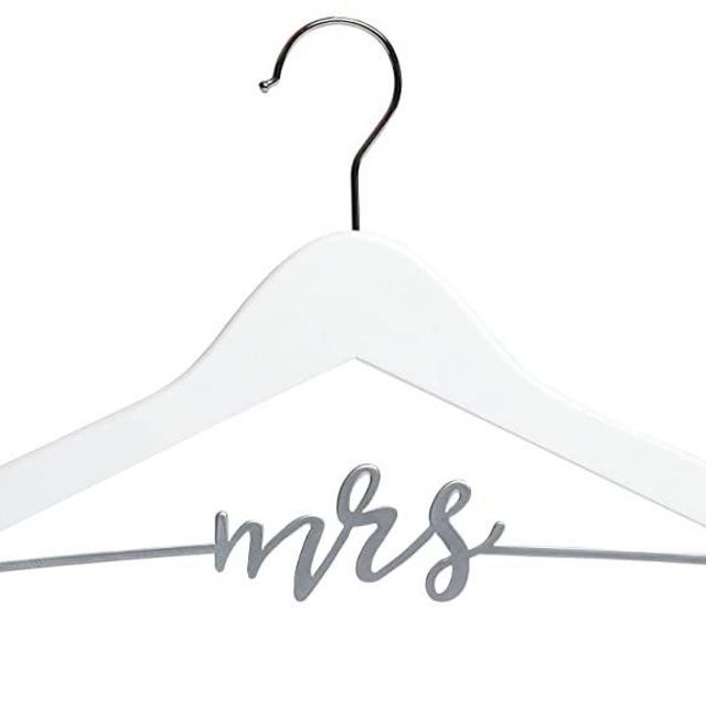 Pearhead Mrs. Wedding Dress Hanger for Bride to Be, Bridal Hanger, Bride Accessory, White