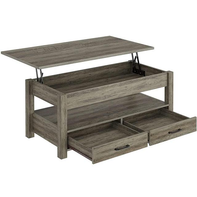 Rolanstar Coffee Table, Lift Top Coffee Table with Drawers and Hidden Compartment, Retro Central Table with Wooden Lift Tabletop, for Living Room,Washed Oak
