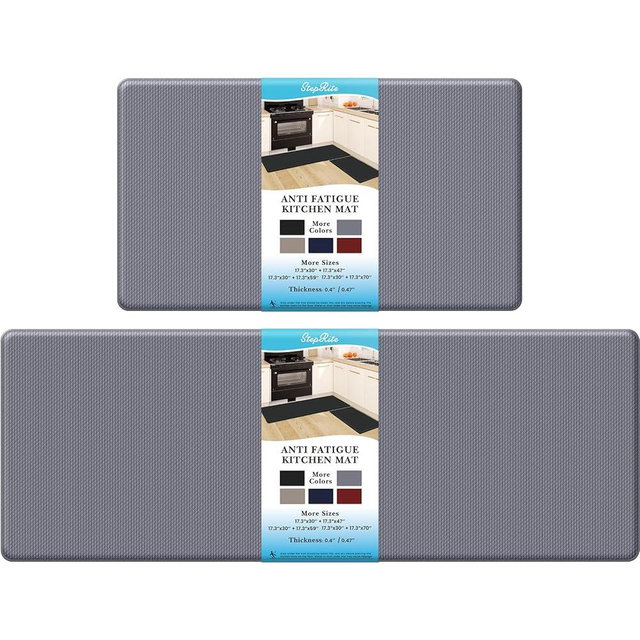 StepRite Kitchen Mats, 2PCS Kitchen Rugs, Cushioned Anti Fatigue Kitchen Mats for Floor, Non-Slip Standing Desk Mat, Waterproof Kitchen Rug Set for Kitchen, Floor, Office,17.3"×30"+17.3"×47",Grey