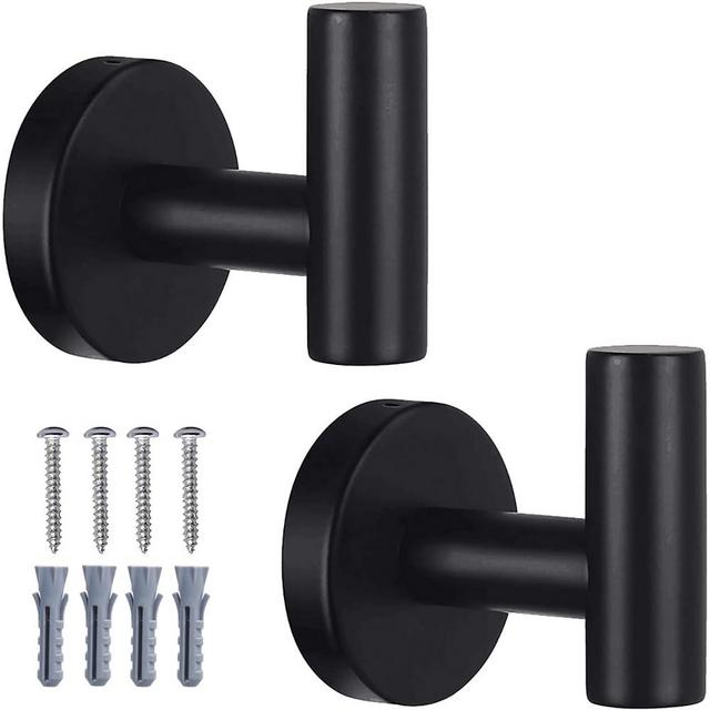 2 Pack Bathroom Towel Hooks Wall Mount Hooks Matte Black Towel Racks Coat Hooks, Heavy Duty Robe Hook Holder for Kitchen Garage Home Hotel Office Cabinet