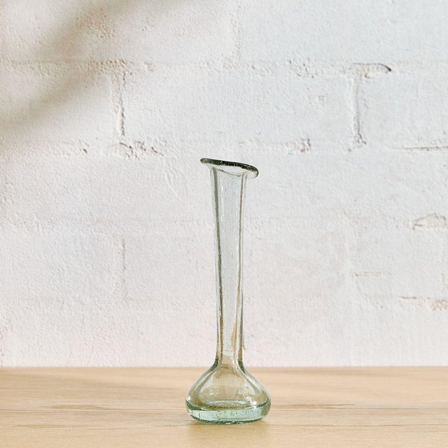 Bubble Glass Vase, Green Glass, 7"