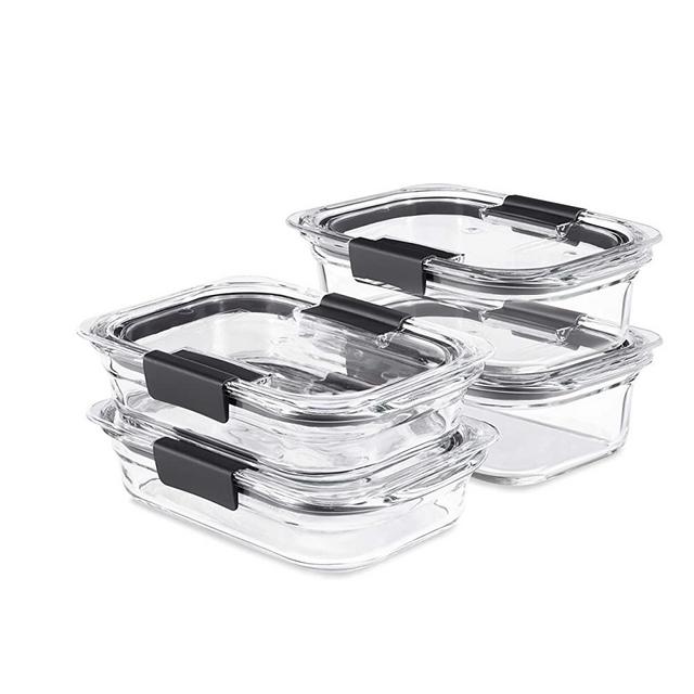 Rubbermaid Brilliance Glass Storage, Set of 4 Food Containers with Lids (8 Pieces Total), BPA Free and Leak Proof, Medium, Clear