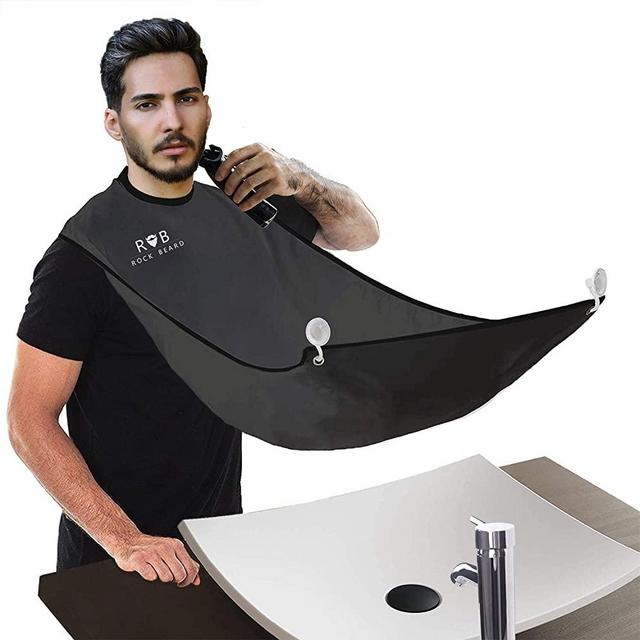 ROCK BEARD Beard Apron Cape for Men Trimming and Shaving, Waterproof and Non-Stick Hair Beard Clippings Catcher Bib with 4 Suction Cups，Best Gift for Man/husband/boyfriend (Black)