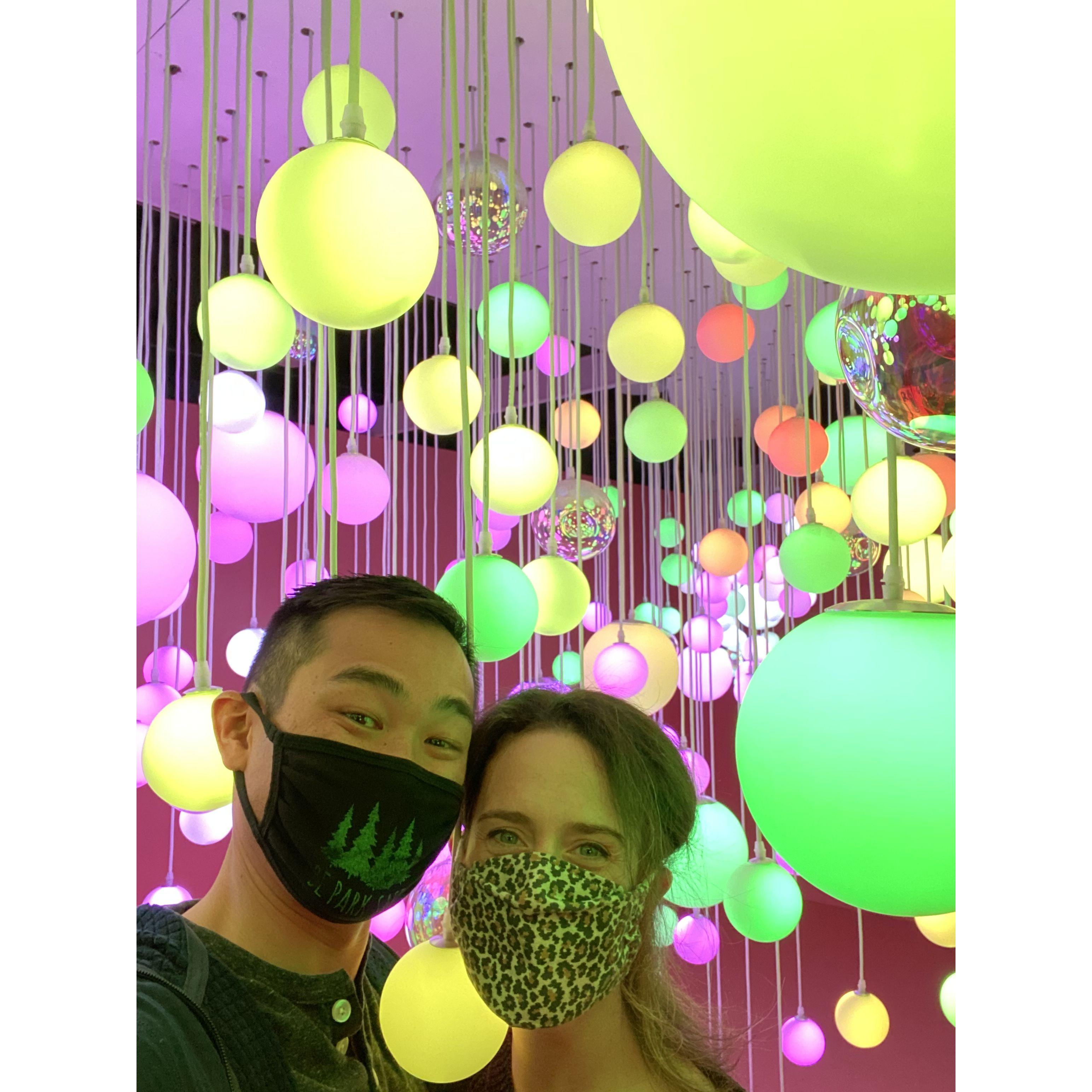 One of our first dates, hence the masks...