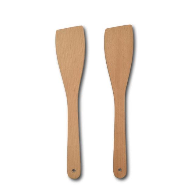 Wooden Cooking Spatula, Long Handle Solid Wood Spatula (Pack of 2)