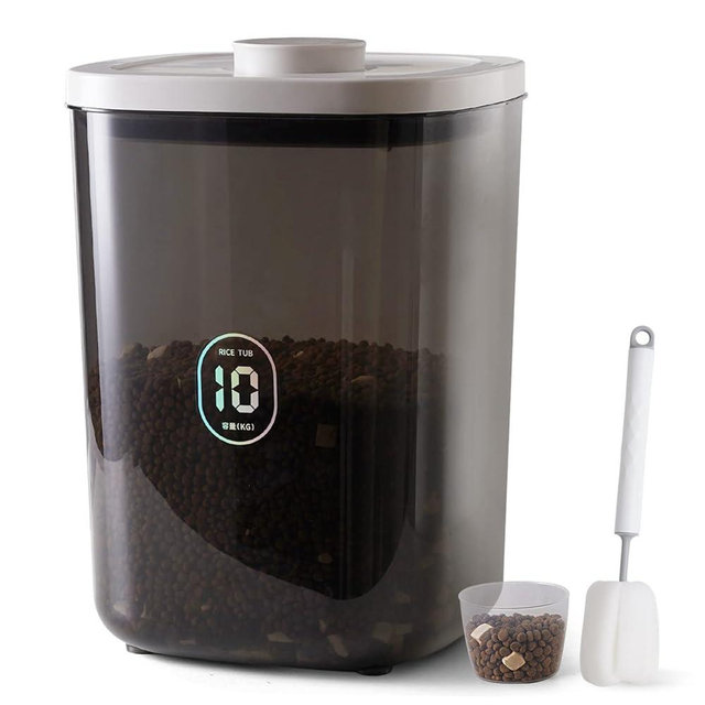 LivLab 25 lbs Rice Dispenser,10.5 Qt/10 L/22-25 lbs Rice Container Storage with Measuring Cup & Brush Food Cereal Container Bins Household for Kitchen Pantry Organization (AY-10KG-GREY)