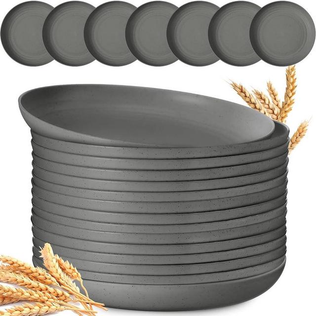 Zopeal 15 Pcs 10 Inch Wheat Straw Plates Lightweight Unbreakable Deep Dinner Plates Reusable Plastic Plates Microwave Safe Dinnerware for Kids Children Toddler Adult (Gray)