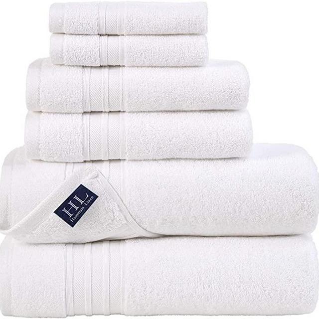 Hammam Linen 100% Cotton 6 Piece Towel Set, White Super Soft, Fluffy, and Absorbent, Premium Quality Perfect for Daily Use (2 x Bath Towels, 2 x Hand Towels, 2 x Washcloths)