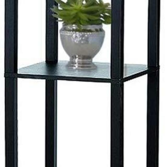 Simple Designs Home LF1014-BLK Etagere Organizer Storage Shelf Linen Shade Floor Lamp, Black