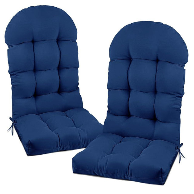 Eoieov Outdoor Adirondack Chair Cushions Set of 2 Navy Blue Waterproof Rocking Chair Seat Cushion Replacement with Ties Thicken Non Slip High Back Outdoor Patio Chair Pads 47.24 * 19.69 * 4"