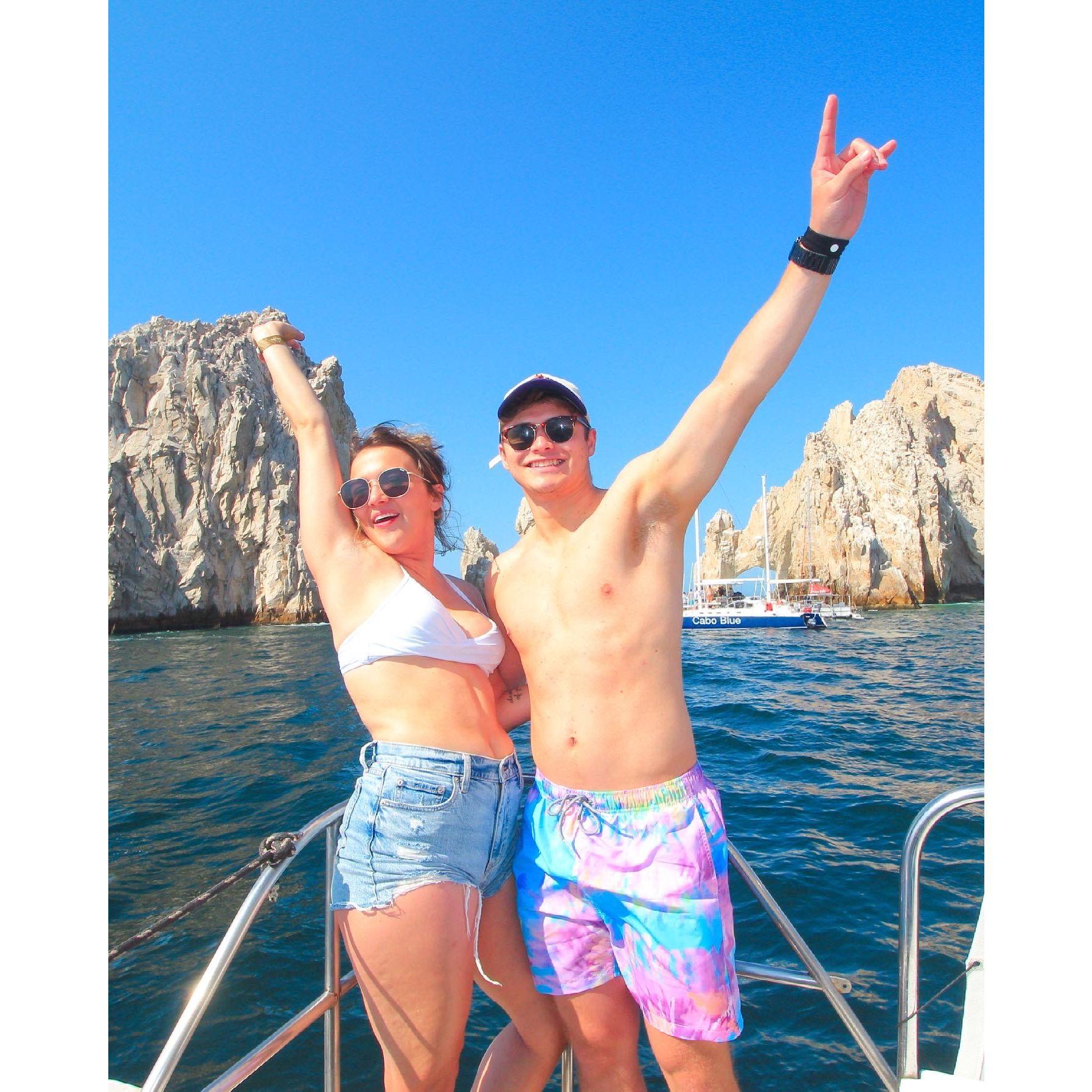 Mitch was fighting for his life on the catamaran but toughed it out for a photo!