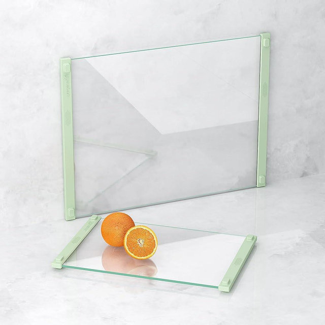 LANGBOHOS 2 PCS Tempered Glass Cutting Board for Kitchen with Rubber Handle-Non Anti slip and Easy to Grip,Dishwasher-Safe Glass Cutting Board,Serving Tray (Green-12 * 8"&16 * 12")