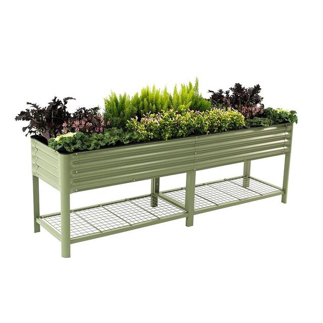 Elevated Raised Garden Bed-V Series, 2' x 8' Garden Beds with Legs & Storage Rack for Patio Porch, 1400 Lbs Weight Capacity, Outdoor Planter Boxes for Gardening Herbs Vegetables Flowers, Olive Green