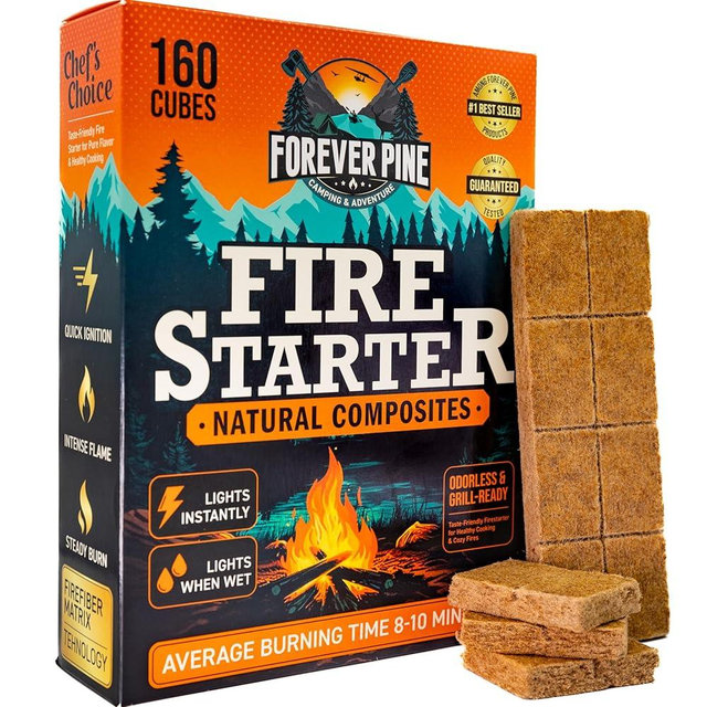 Fire Starter Cubes, 160 pcs - Natural & Odorless Firestarter Squares for Indoor Fireplace, Wood Stove, Cook-Fire, Chimney & Outdoor Campfires, BBQ, Grill - Waterproof, Long-Burning Fire Starter Kit