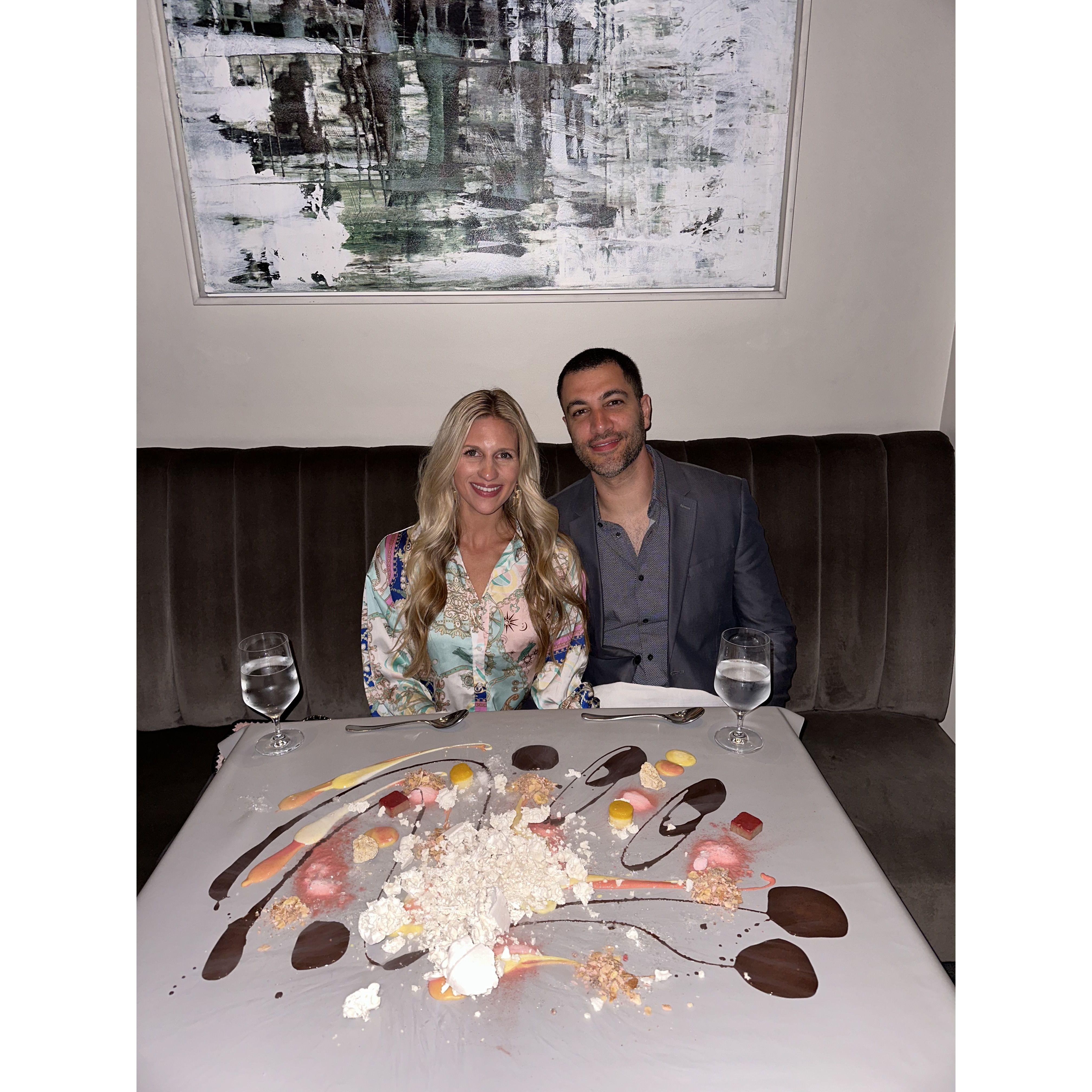 Taken at Alinea restaurant in Chicago, their first 3 Michelin Star dining experience together. Olivia was smiling ear to ear during every second of the meal