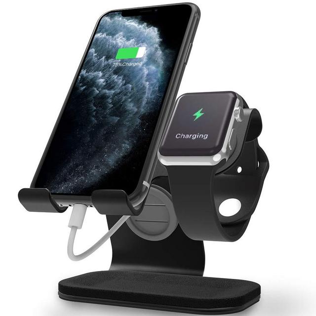Apple Watch Stand, ZVEdeng Phone and Apple Watch Stand, Apple Watch Charging Station Stand Dock, Universal Stand Holder for iPhone 11 Pro Max/11/11 Pro Phone and Apple Watch 38mm-42mm-Black Leather