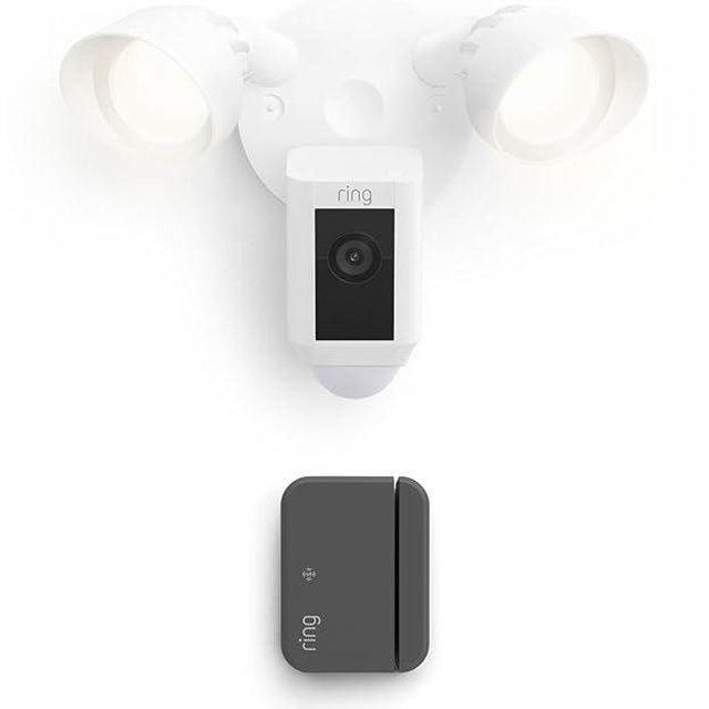 Ring Floodlight Cam Plus, Wired, White with Outside Door Sensor, White (newest model)