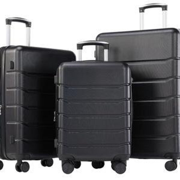 OLIXIS 3-Piece Suitcase Set, Hardside Luggages with Spinner Wheels, Lightweight ABS Hard Shell Travel Luggage, Expandable Carry-On Suitcase with TSA Approved Lock–Black(20+24+28 Inch)
